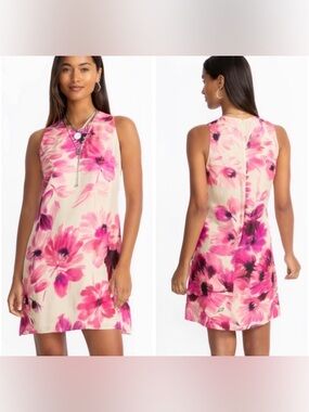 NWT Johnny Was Silk Kaden Mini Pink Floral Shift Dress S
